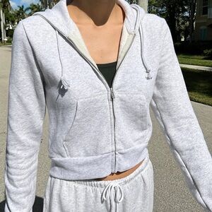 Brandy Melville Light Gray Zip-Up Hoodie
